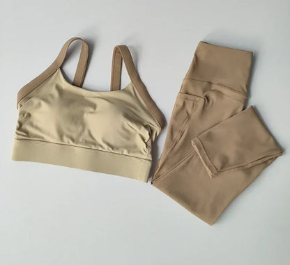 Conjunto de yoga integrado com bloqueio de cor de alta intensidade, 2 peças, ro