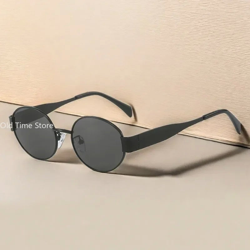 Óculos de sol de metal avançados óculos de sol moda oval marca designer vinta