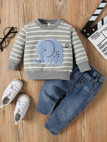 Conjunto de listras de elefantes para meninos e meninas, casual bonito estampado