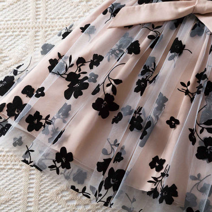 Vestido floral rosa preto para meninas de 3 a 8 anos, verão, roupas casuais par