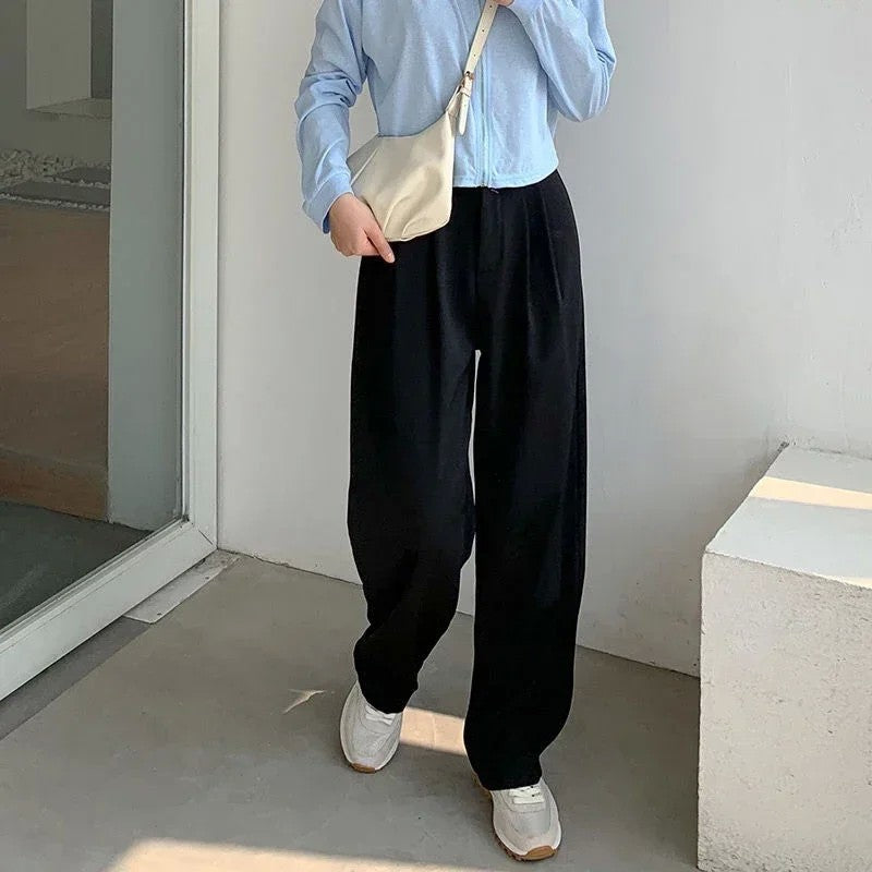 Mulheres sólida cintura alta terno calças outono em linha reta moda casual bot