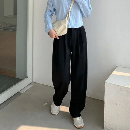 Mulheres sólida cintura alta terno calças outono em linha reta moda casual bot