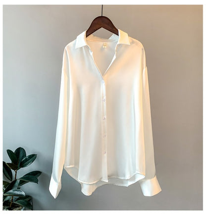 Senhora do escritório blusa de manga longa feminina outono 2023 overshirt cetim