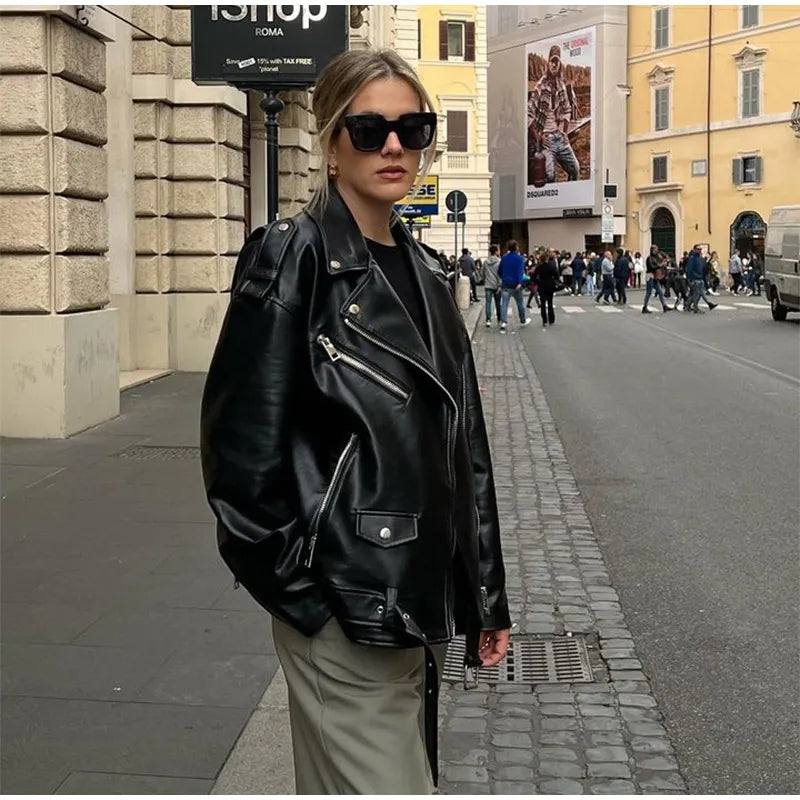 Jaqueta de couro preta feminina