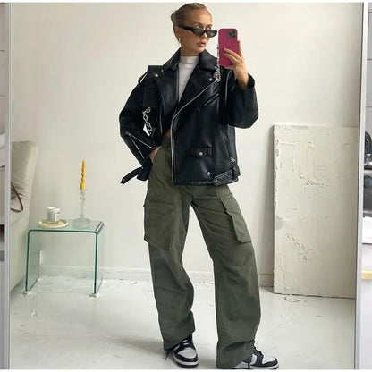 Jaqueta de couro preta feminina