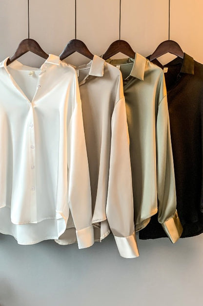 Senhora do escritório blusa de manga longa feminina outono 2023 overshirt cetim