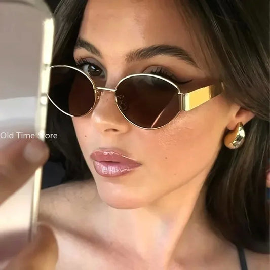 Óculos de sol de metal avançados óculos de sol moda oval marca designer vinta