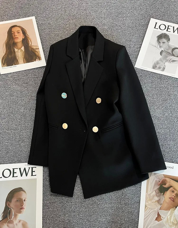 Jaqueta feminina branca com fivela de metal verde, casual, versátil, de alta qu