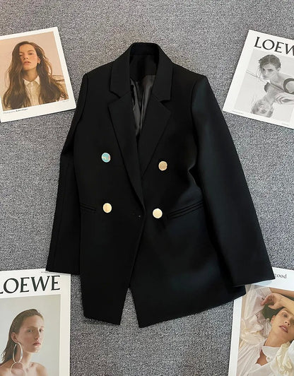 Jaqueta feminina branca com fivela de metal verde, casual, versátil, de alta qu