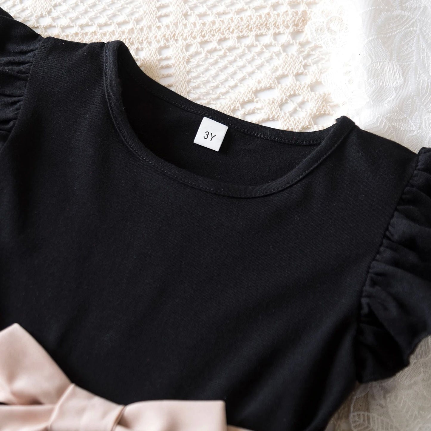 Vestido floral rosa preto para meninas de 3 a 8 anos, verão, roupas casuais par