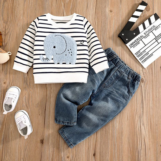 Conjunto de listras de elefantes para meninos e meninas, casual bonito estampado