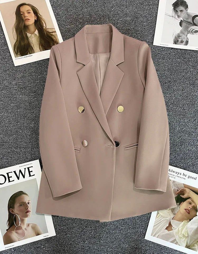 Jaqueta feminina branca com fivela de metal verde, casual, versátil, de alta qu