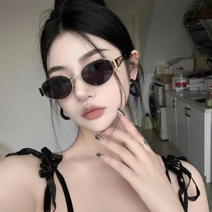 Óculos de sol de metal avançados óculos de sol moda oval marca designer vinta