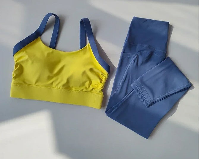 Conjunto de yoga integrado com bloqueio de cor de alta intensidade, 2 peças, ro