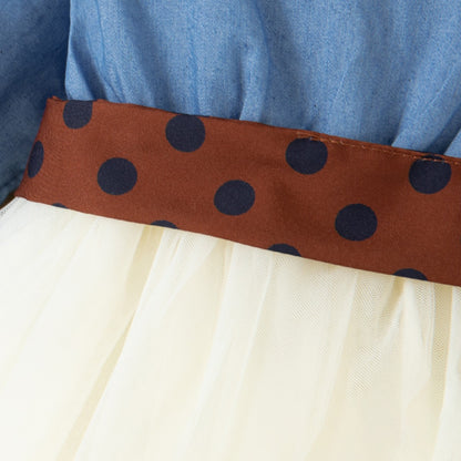 Primavera vestido de manga comprido menina denim vestido azul falso duas peças