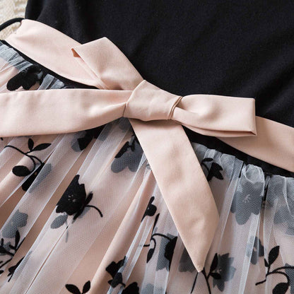 Vestido floral rosa preto para meninas de 3 a 8 anos, verão, roupas casuais par