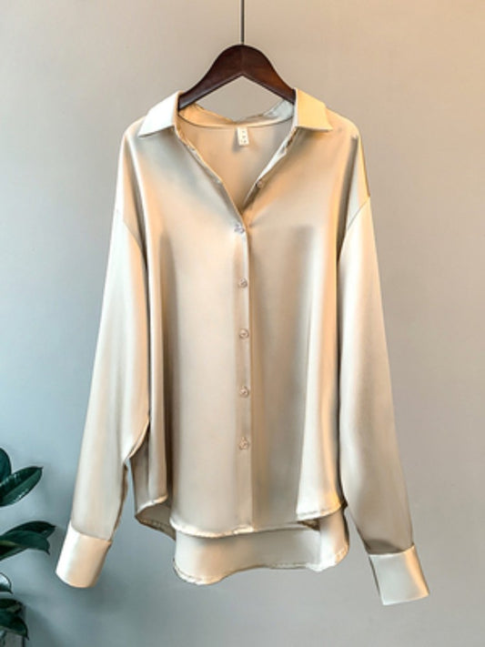 Senhora do escritório blusa de manga longa feminina outono 2023 overshirt cetim