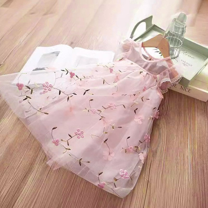 Verão novo vestido floral de princesa para meninas, roupas infantis para festa