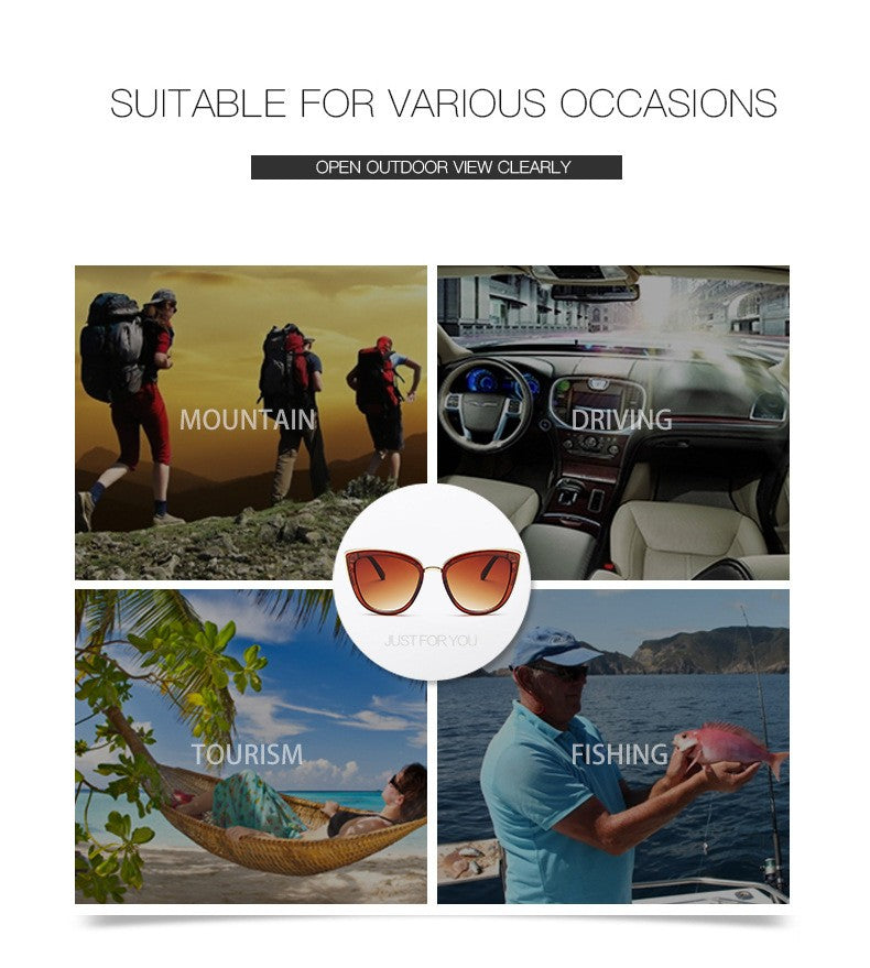 Óculos de sol olho de gato para mulheres pc com metal grande preto venda rápid