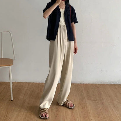 Mulheres sólida cintura alta terno calças outono em linha reta moda casual bot
