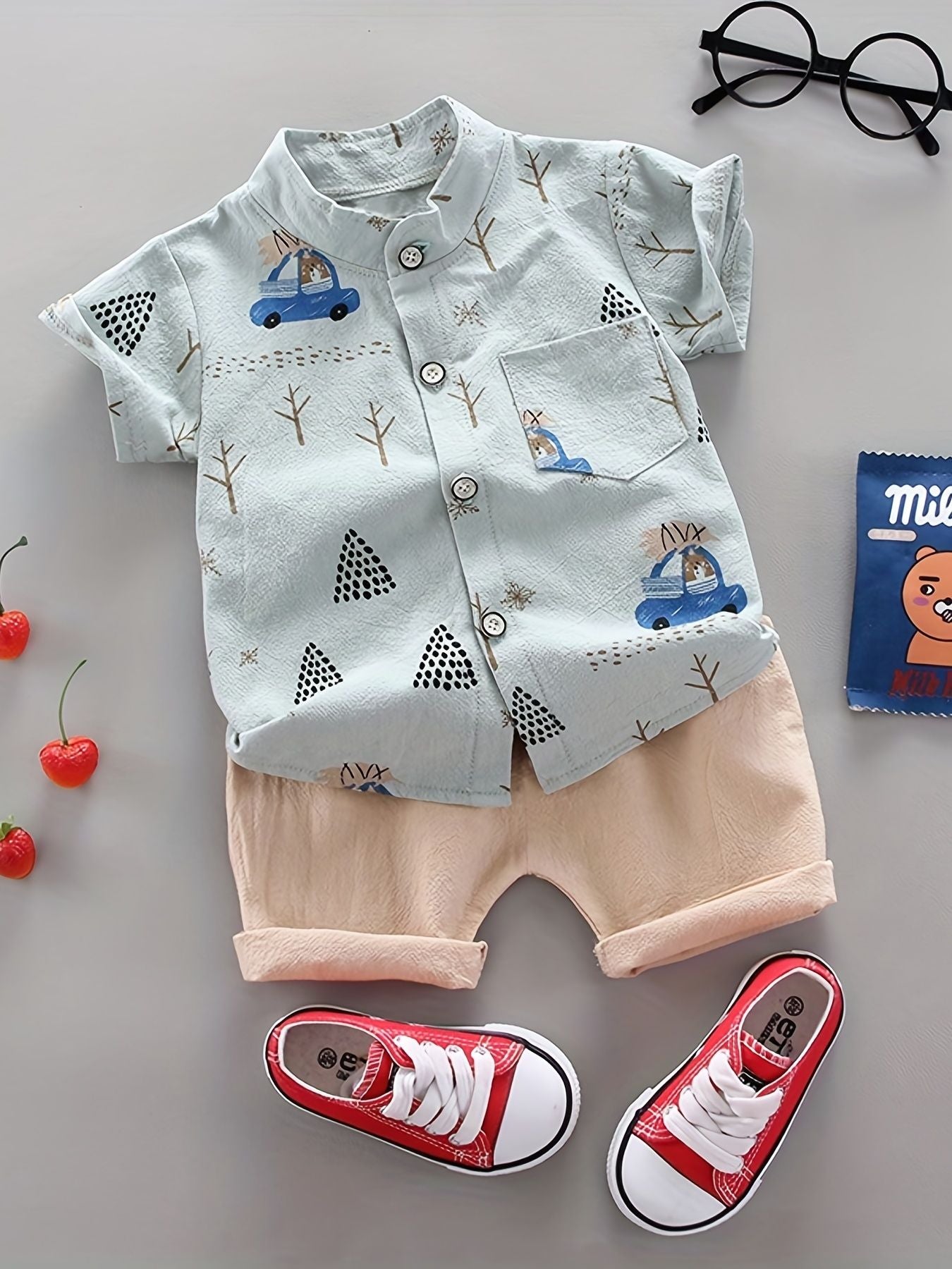 Infantil e da criança impressão completa urso condução padrão shorts de man