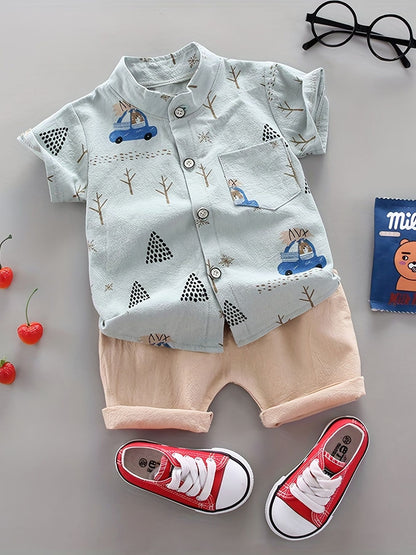 Infantil e da criança impressão completa urso condução padrão shorts de man