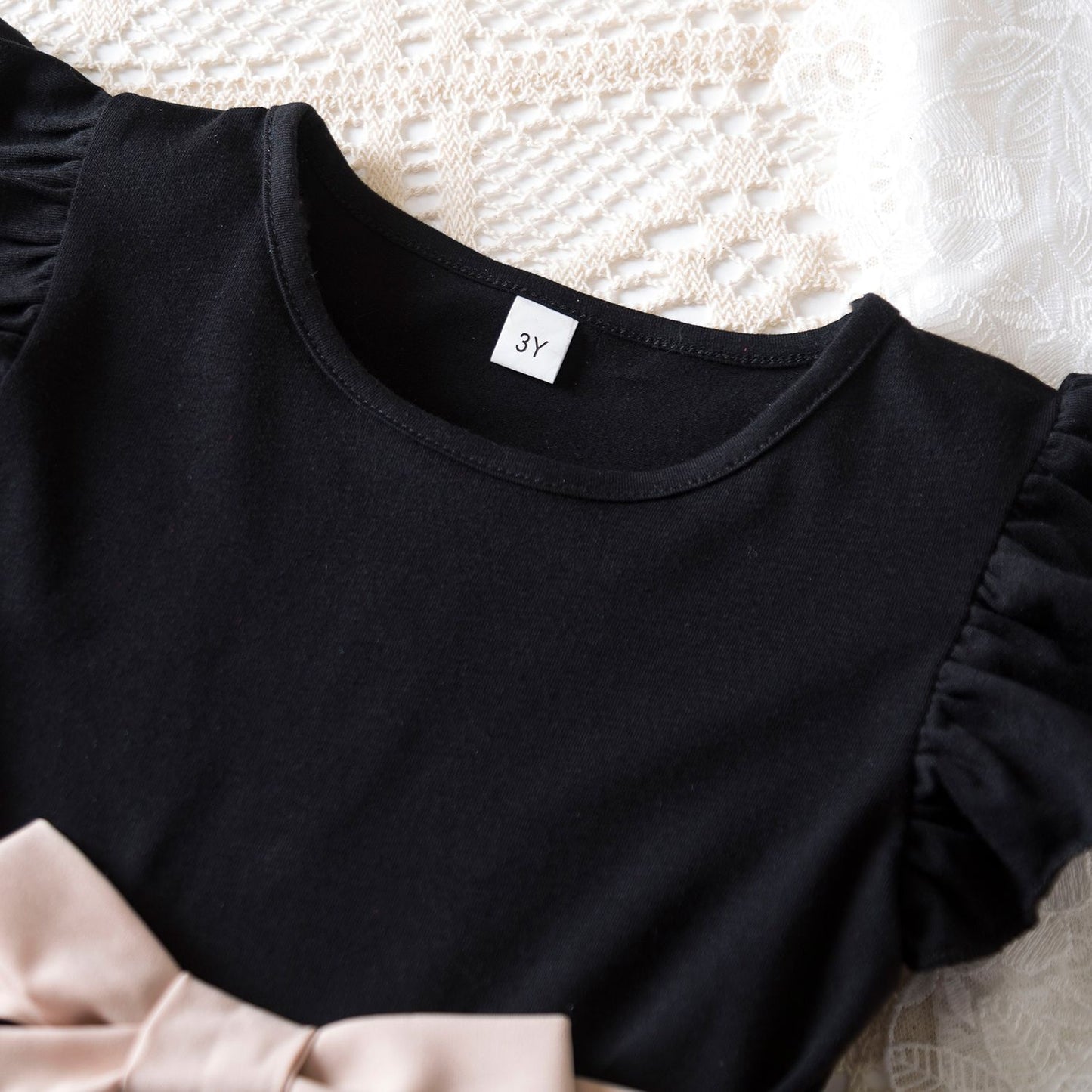 Vestido floral rosa preto para meninas de 3 a 8 anos, verão, roupas casuais par