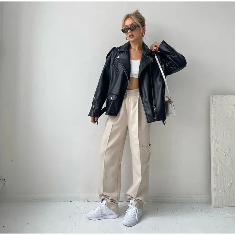 Jaqueta de couro preta feminina