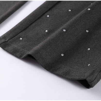 Elegante feminino strass calças superiores ternos conjunto sem alças sem manga