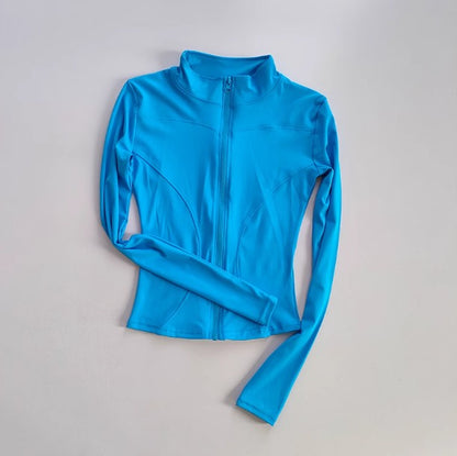 Roupas femininas de ioga magras de manga comprida, esportes ao ar livre, secagem