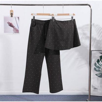 Elegante feminino strass calças superiores ternos conjunto sem alças sem manga