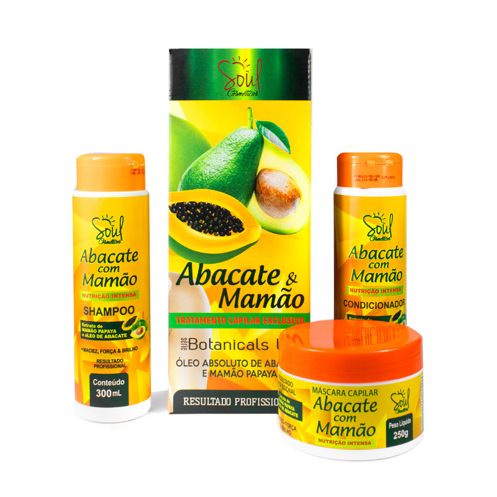 Kit Capilar de Abacate com Mamão com 03 itens Soul Cosméticos