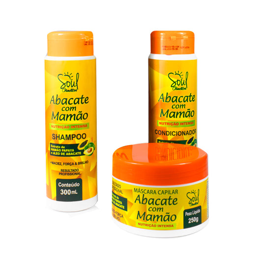 Kit Capilar de Abacate com Mamão com 03 itens Soul Cosméticos